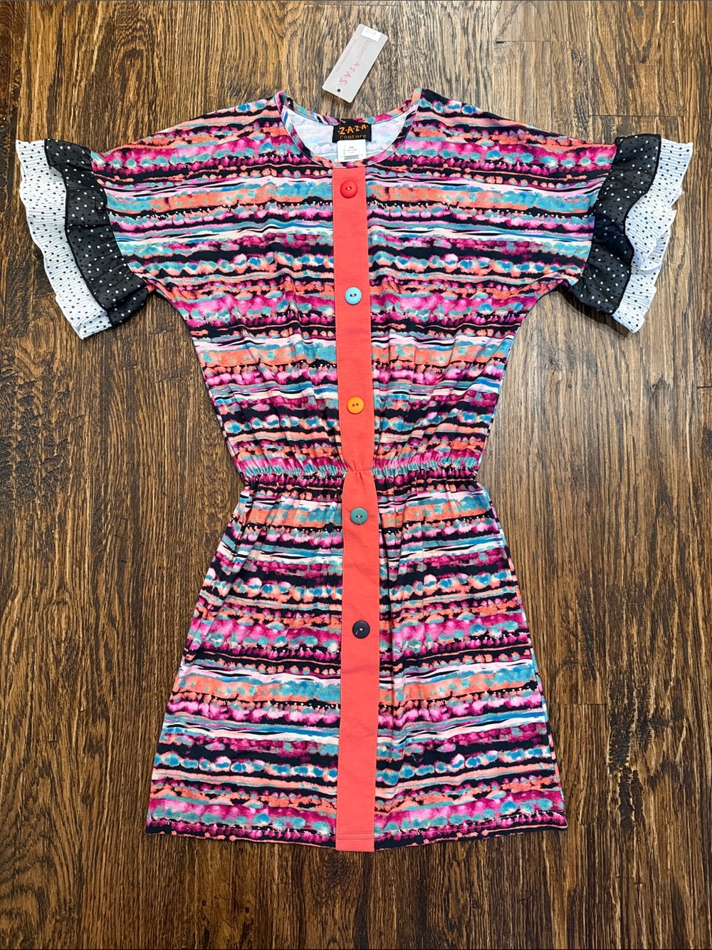 NWT Zaza Couture Girls' Multi-Color Striped Button-Front Dress
